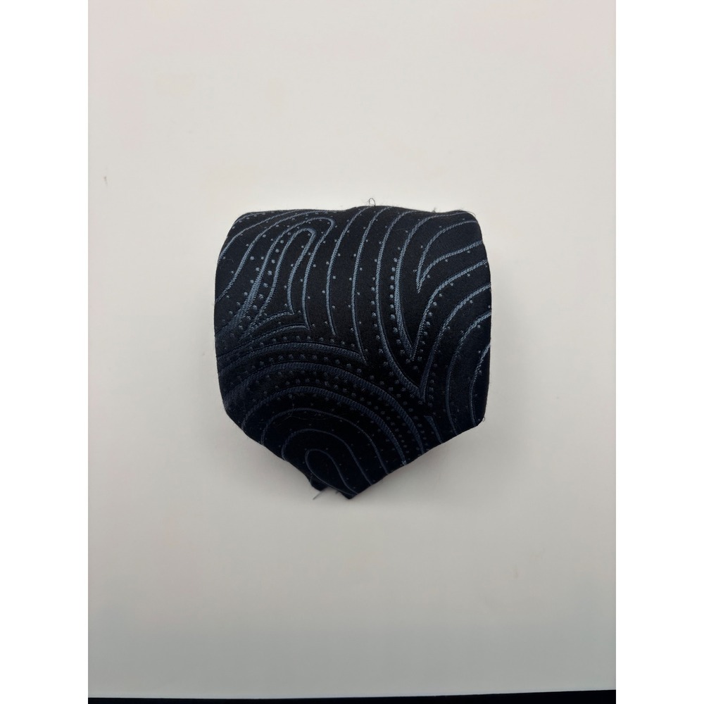 Giorgio Armani Mens Silk Tie Blue Black Swirl Dot Geometric Made in Italy